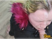 cute schoolgirl in a jacket learns to do a blowjob and gets a lot of sperm on her face and jacket