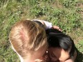 Double Blowjob in the Woods from Slutty Girlfriends