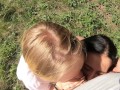 Double Blowjob in the Woods from Slutty Girlfriends