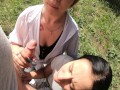 Double Blowjob in the Woods from Slutty Girlfriends