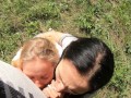 Double Blowjob in the Woods from Slutty Girlfriends