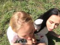 Double Blowjob in the Woods from Slutty Girlfriends