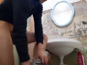 hot student washes in the shower and drains the piss while sitting