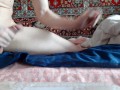 young handsome guy rubs against the bed and masturbates