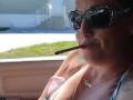 College amateur girl smoking in her bathing suit wants to be a pornstar so bad