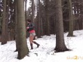 Hot and Sexy Brunette Releases Powerful Pee Outside In Snow