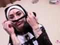 Nun pantyhose feet dirty talk and spit