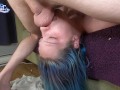 Regular sloppy throatfuck upside down, cum in mouth pushed in throat - Front angle on OF