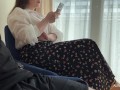 Pulled out cock in front of Beauty Girl in Pantyhose in the waiting room