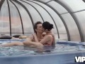 VIP4K. Old man is here to penetrate girls trimmed pussy by the pool