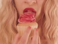 Blonde Eats a Cupcake with Pink Frosting