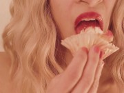 Blonde Eats a Cupcake with Pink Frosting