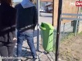 MyDirtyHobby - FinaFoxy Blowjobs A Lucky Dude In Public & Her Friend Joins Them For A Double Blowjob