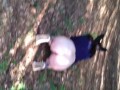 Naked submissive slut taken for a walk on a leash in forest ANAL LEASH but plug