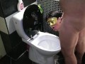 Hard toilet slave training! Sitting on toilet and decide to piss in her mouth