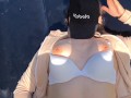 I fuck a young beauty in pussy on the hood of a car and cum on her. Teen outside cumshot