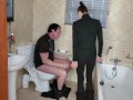 Girl sucking my cock while I sit on the toilet. Blumpkin fetish. Smoking fetish