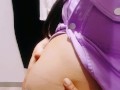 Pregnant changing room Czech teen brunette and belly inflation / bulge