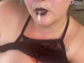 Goth BBW plays with Wax and Dildo