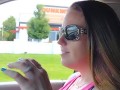 Cute girl smoking in truck 