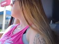 Cute girl smoking in truck 
