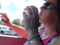 Cute girl smoking in truck 