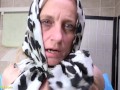 73 years old grandma takes a hot soapy shower and prolapse her massive meathole