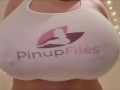 See Sara Willis pull up her tank top showing her massive tits in focus cam