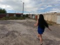 Public Cum Swallow Behind Garages During the Walk - POV