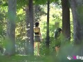 Petite babe seduces a random black dude in the park and bangs him at home