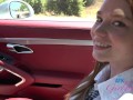 Good girl in schoolgirl uniform gives roadhead POV Blowjob car sex Mazy Myers