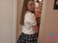 Good girl in schoolgirl uniform gives roadhead POV Blowjob car sex Mazy Myers