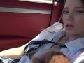 Good girl in schoolgirl uniform gives roadhead POV Blowjob car sex Mazy Myers
