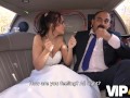 VIP4K. Excited girl in wedding dress fools around not with future hubby