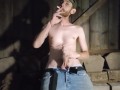 Horny guy jerks off on a smoke break
