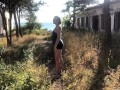 Outdoor handjob in abandoned resort houses near the Sea