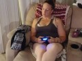 Filming Up Roommate's Mini Dress while she plays video games part 1 (thick thighs and panties