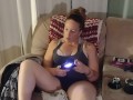 Caught Filming Up Roommate's Mini Dress While She Plays Video Games Part 4 (Smoking And Panties)