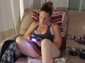 Caught Filming Up Roommate's Mini Dress While She Plays Video Games Part 4 (Smoking And Panties)