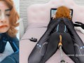 Black widow cosplay big butt girl sucking and fucking with her sex machine