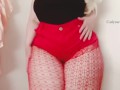 Butt and thighs dance tease in very short red shorts and fishnets! 