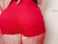 Butt and thighs dance tease in very short red shorts and fishnets! 