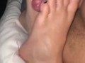 Black toe nails and toe ring Footjob cumshot POV