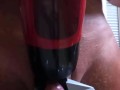 Balls crushed in a vice and hands free orgasm with stroking machine