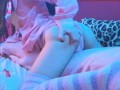 Kawaii Asian girl touching her pussy and humping pillow when parents are home loud moaning