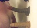 shower masturbation with some ass to mouth using suction cup dildos