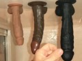 shower masturbation with some ass to mouth using suction cup dildos