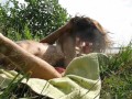 Russian MILF gets a multi orgasm from cunnilingus and blowjob with a stranger on a public beach