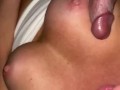 POV Cum on my tits 💦 Using a massage wand to make himself spurt on my big tits while I use my toy! 
