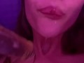 Spitting on dildo and fucking my cum dripping pussy
